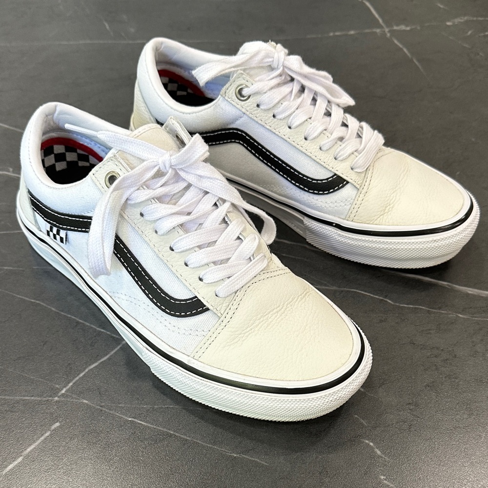 Vans skate old skool white leather shoe